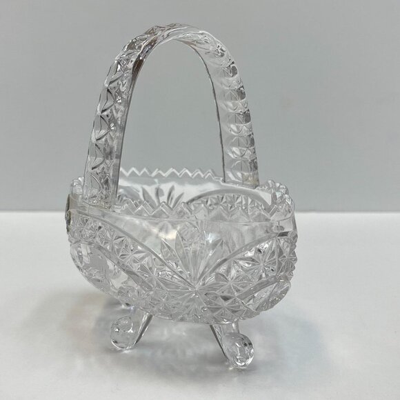 Echt Bleikristall Hand Cut Clear Lead Crystal Footed Basket Bird Collection MCM - Picture 3 of 10